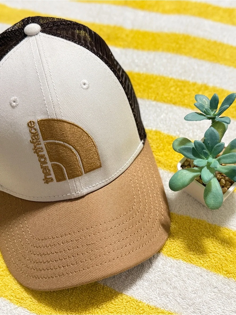 The North Face White, Tan & Black Logo Trucker Cap